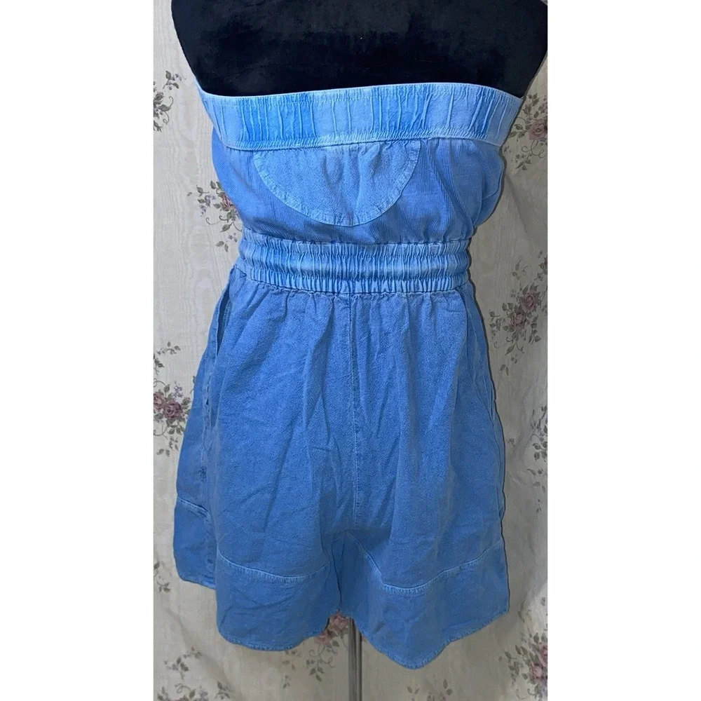 Free People Beach Strapless Akoi Romper Size Small Light Blue Color